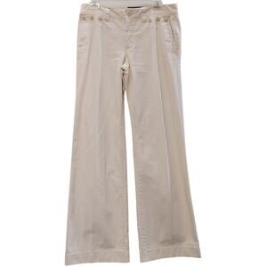LRL Lauren Ralph Lauren Wide Leg Trouser Pants Ivory White Cotton Womens Size 8